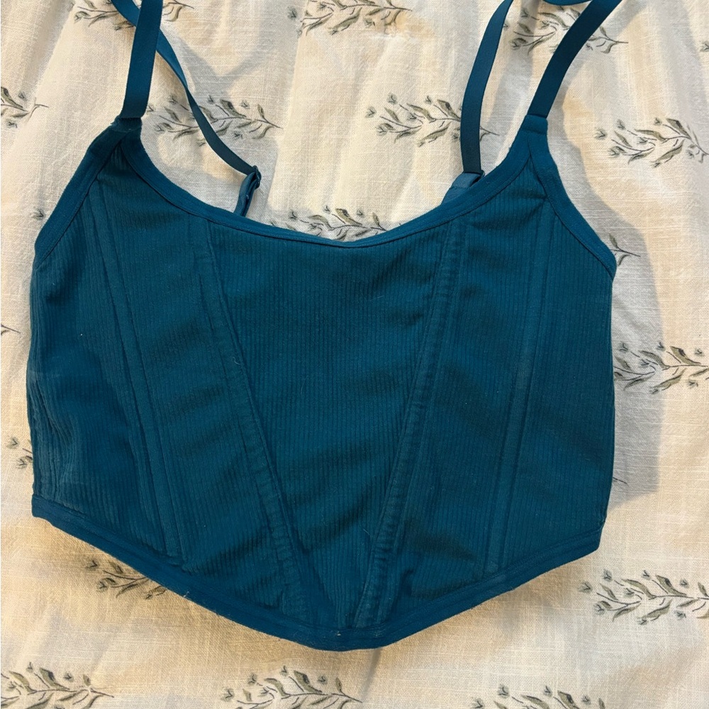Colsie Teal Mesh Corset Top